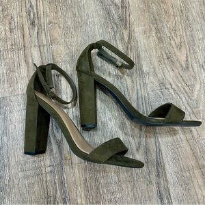 Olive Green Suede Block Heel Sandals